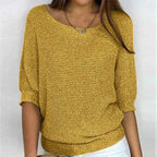 women's round neck batwing sleeve knit sweater in yellow