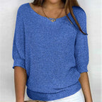 women's round neck batwing sleeve knit sweater in blue
