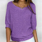 women's round neck batwing sleeve knit sweater in purple