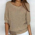 women's round neck batwing sleeve sweater in sand