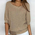 women's round neck batwing sleeve sweater in sand