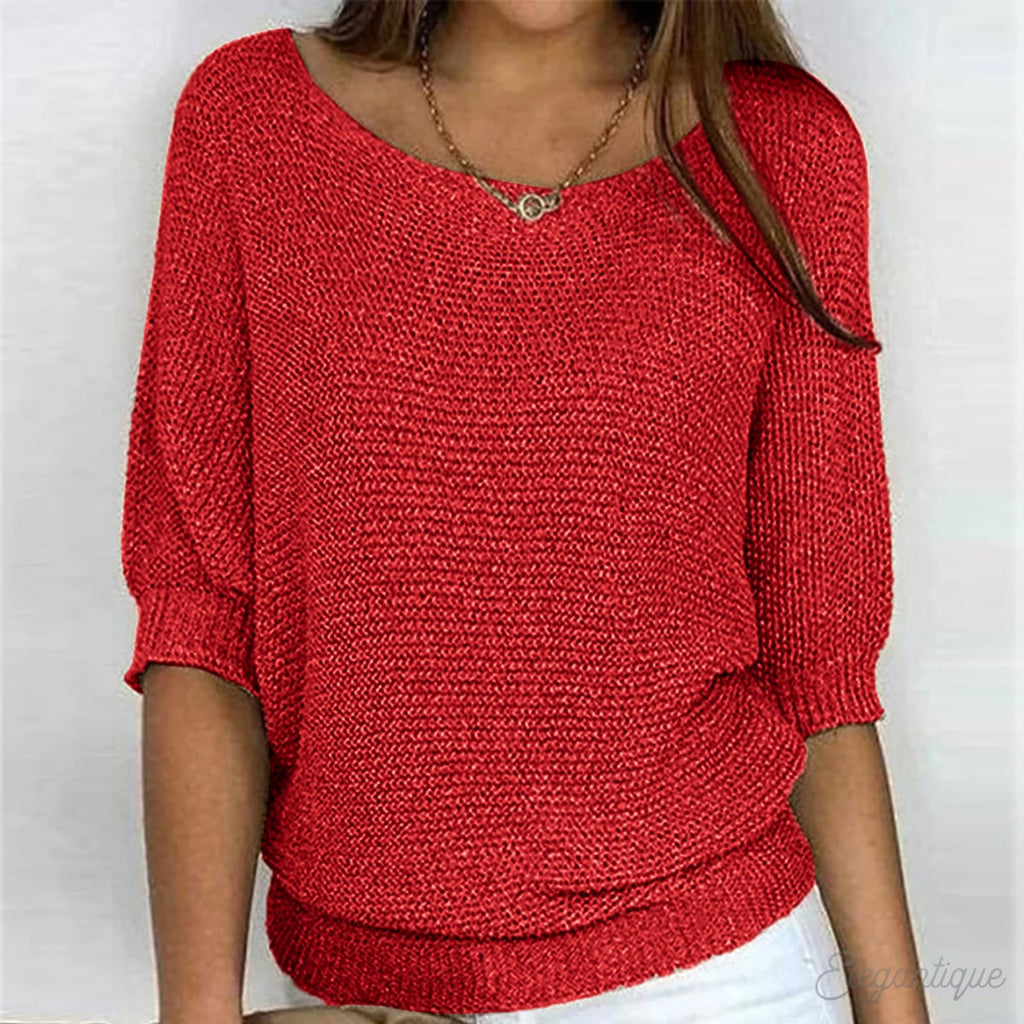 women's round neck batwing sleeve sweater in red
