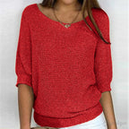 women's round neck batwing sleeve sweater in red