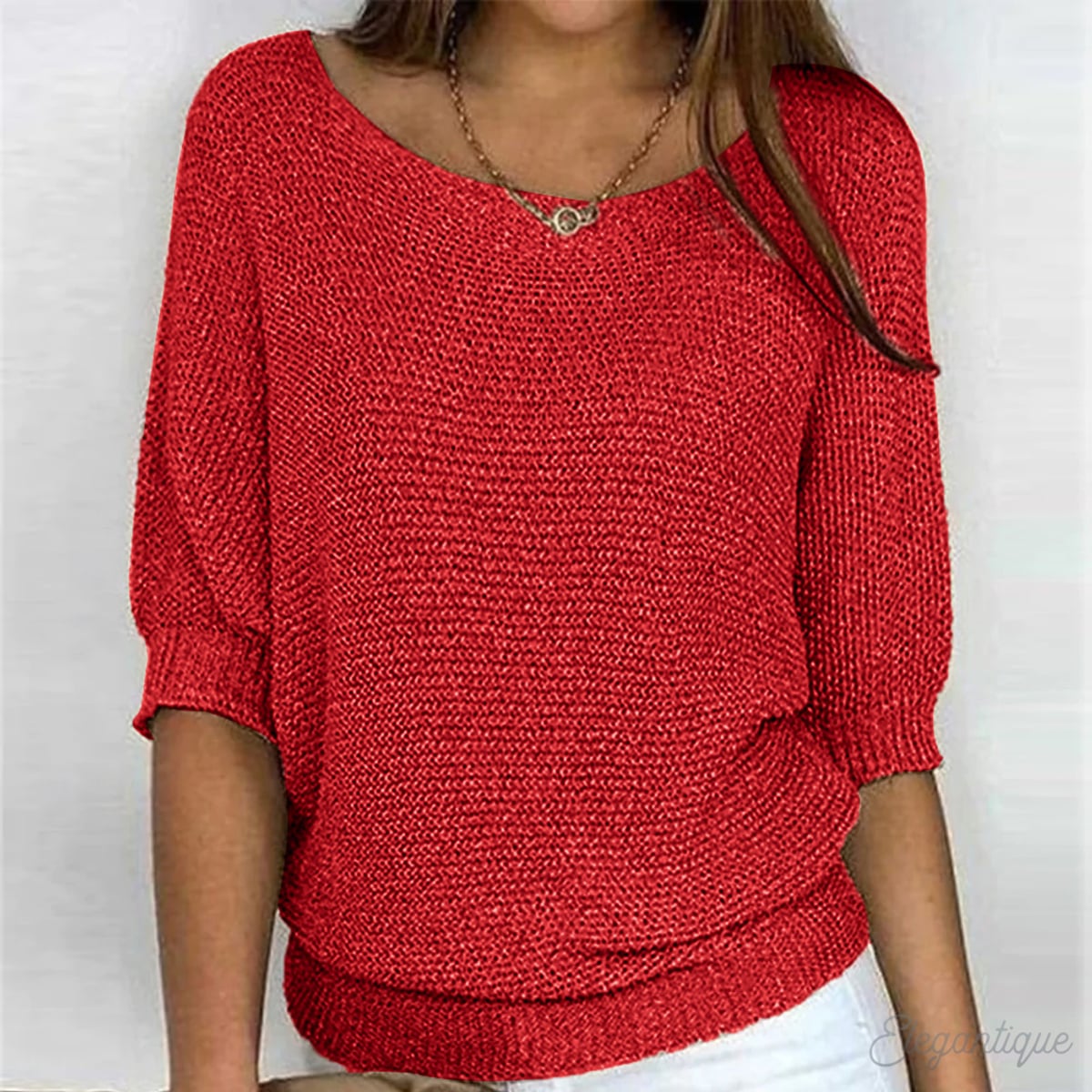 women's round neck batwing sleeve sweater in red