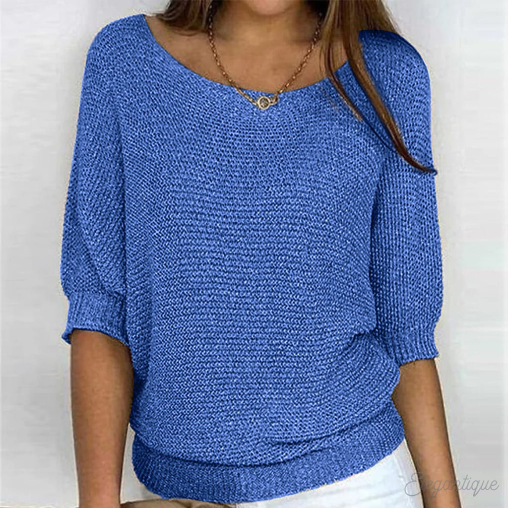 women's round neck batwing sleeve sweater in blue