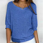 women's round neck batwing sleeve sweater in blue