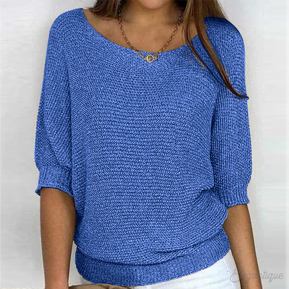 women's round neck batwing sleeve sweater in blue