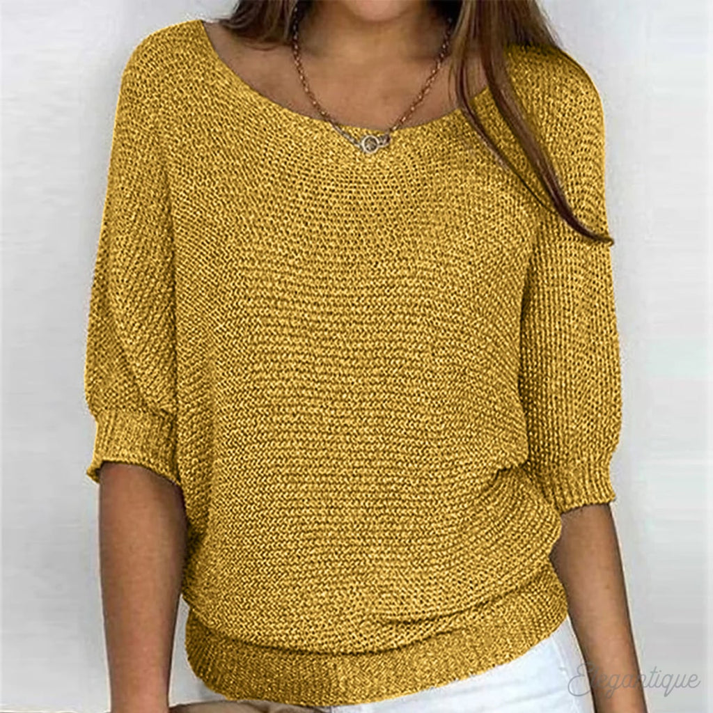 women's round neck batwing sleeve sweater in yellow