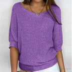 women's round neck batwing sleeve sweater in purple