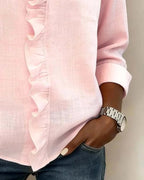 women's ruffle v-neck long sleeve blouse in pink