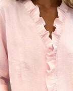 women's ruffle v-neck long sleeve blouse in pink
