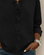 women's ruffle v-neck long sleeve blouse in black