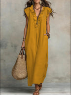 women's ruffle v-neck maxi dress in yellow