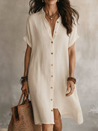 women's short sleeve midi shirt dress in white