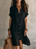 women's short sleeve midi shirt dress in black