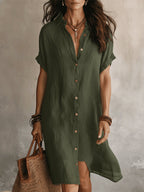 women's short sleeve midi shirt dress in green