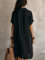 women's short sleeve midi shirt dress in black