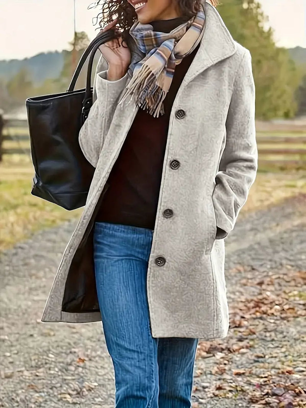 women's single-breasted winter coat in gray