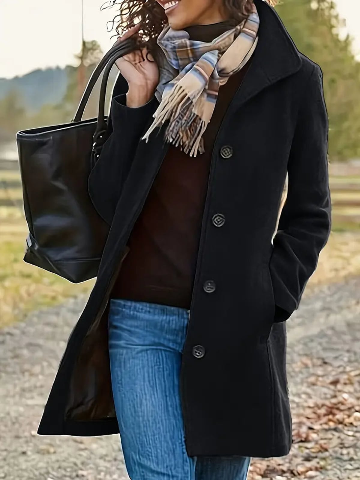 women's single-breasted winter coat in black