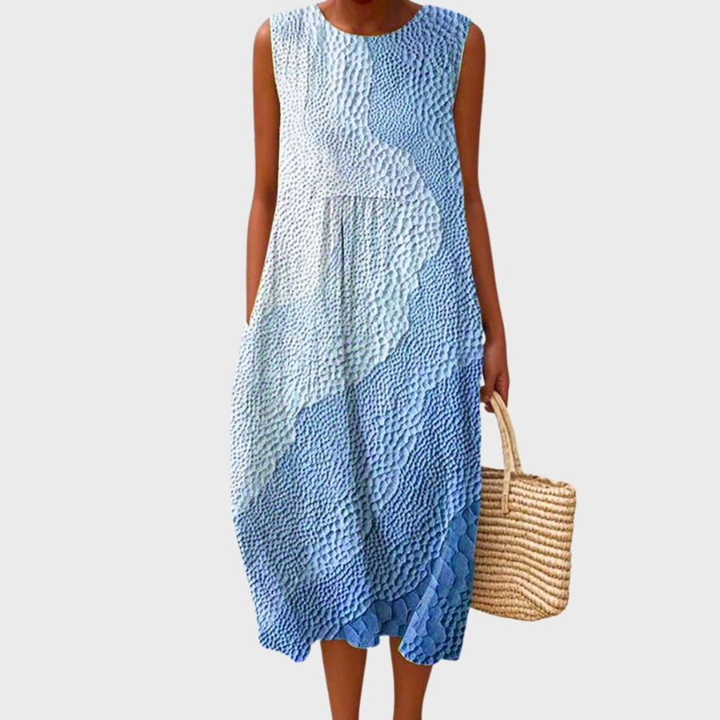 women's sleeveless printed midi dress in blue 1