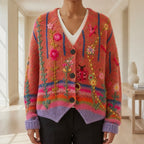women's slim fit floral embroidered cardigan in red