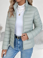 women's slim fit puffer jacket in green