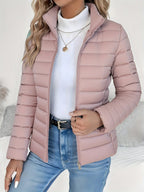 women's slim fit puffer jacket in brown