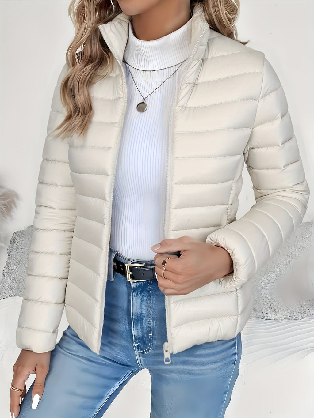 women's slim fit puffer jacket in white