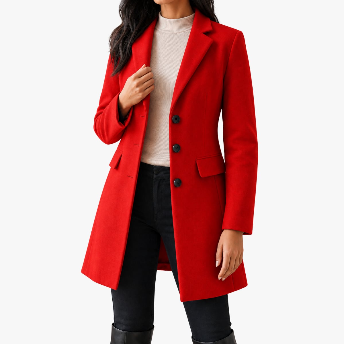 women's slim fit single-breasted midi coat in red