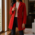 women's slim fit single-breasted midi coat in red