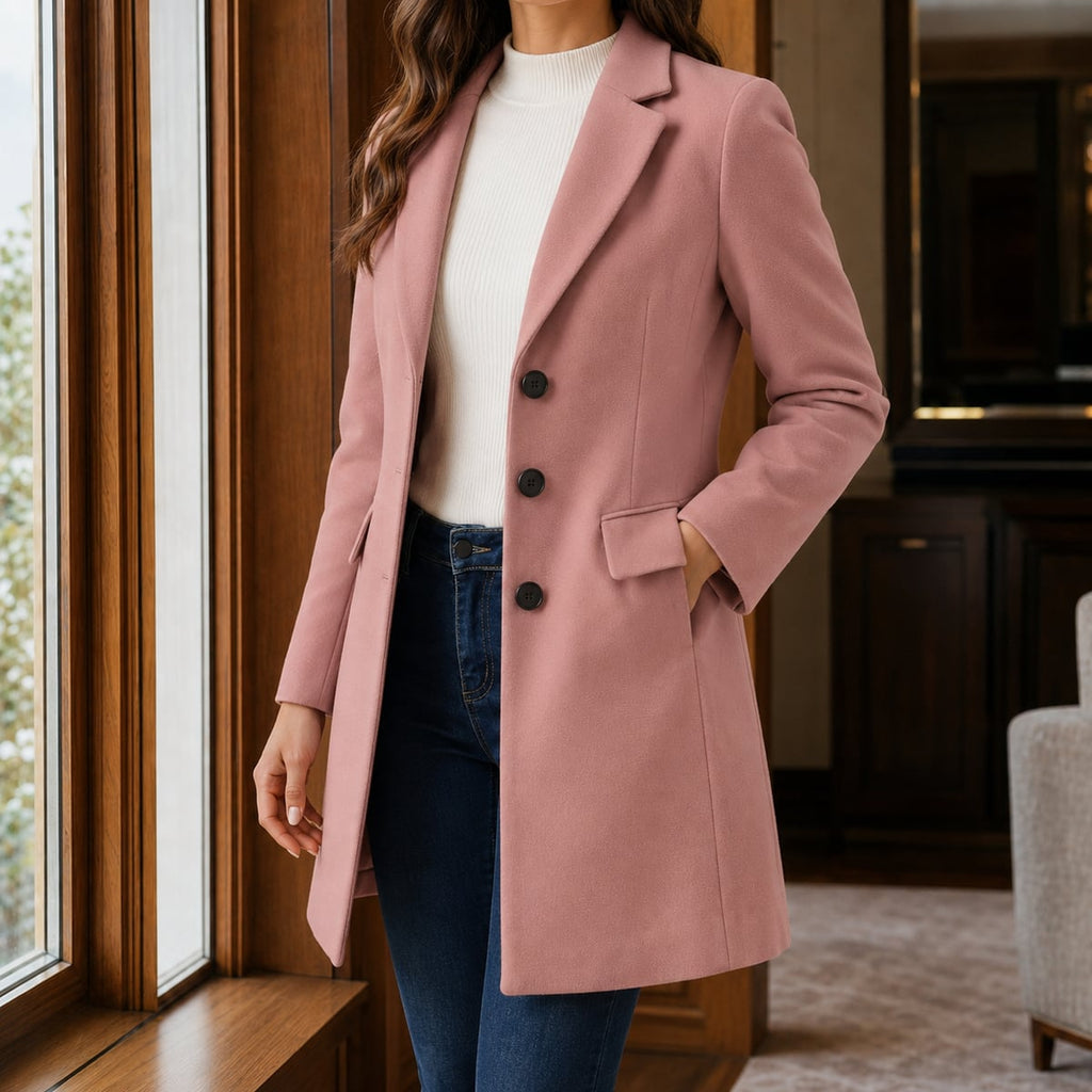 women's slim fit single-breasted midi coat in pink