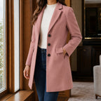 women's slim fit single-breasted midi coat in pink