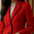 women's slim fit single-breasted midi coat in red