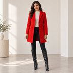 women's slim fit single-breasted midi coat in red