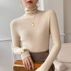 women's slim fit turtleneck sweater in ivory pearl