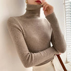 women's slim fit turtleneck sweater in camel