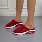 women's slip-on platform mule trainers in red