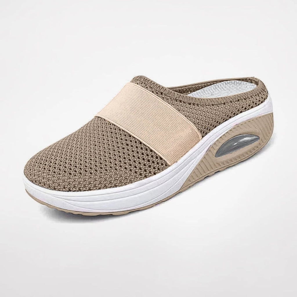 women's slip-on platform mule trainers in khaki