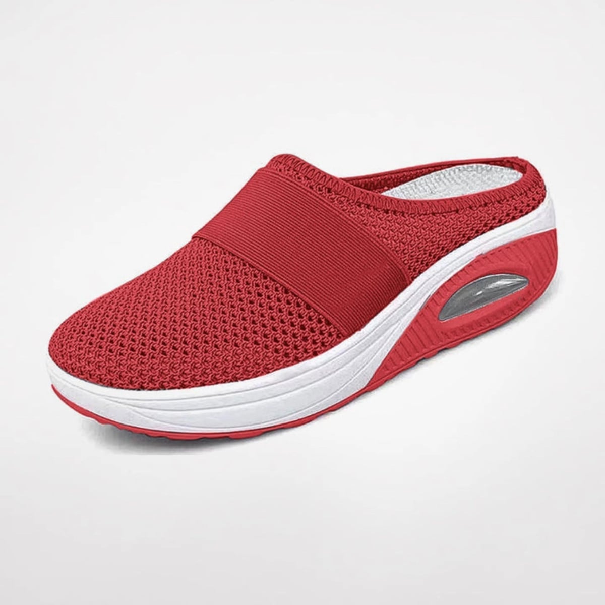 women's slip-on platform mule trainers in red