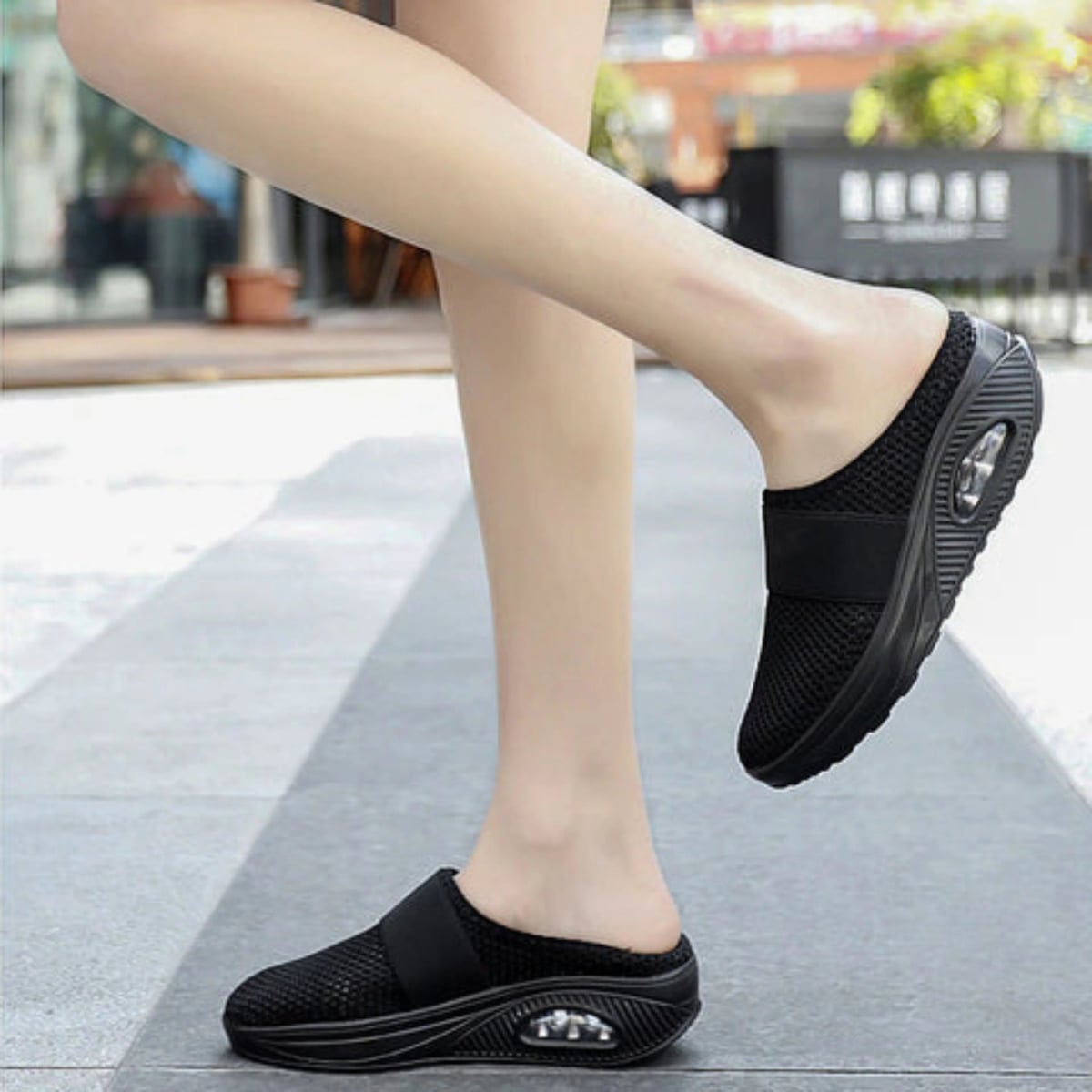 women's slip-on platform mule trainers in black