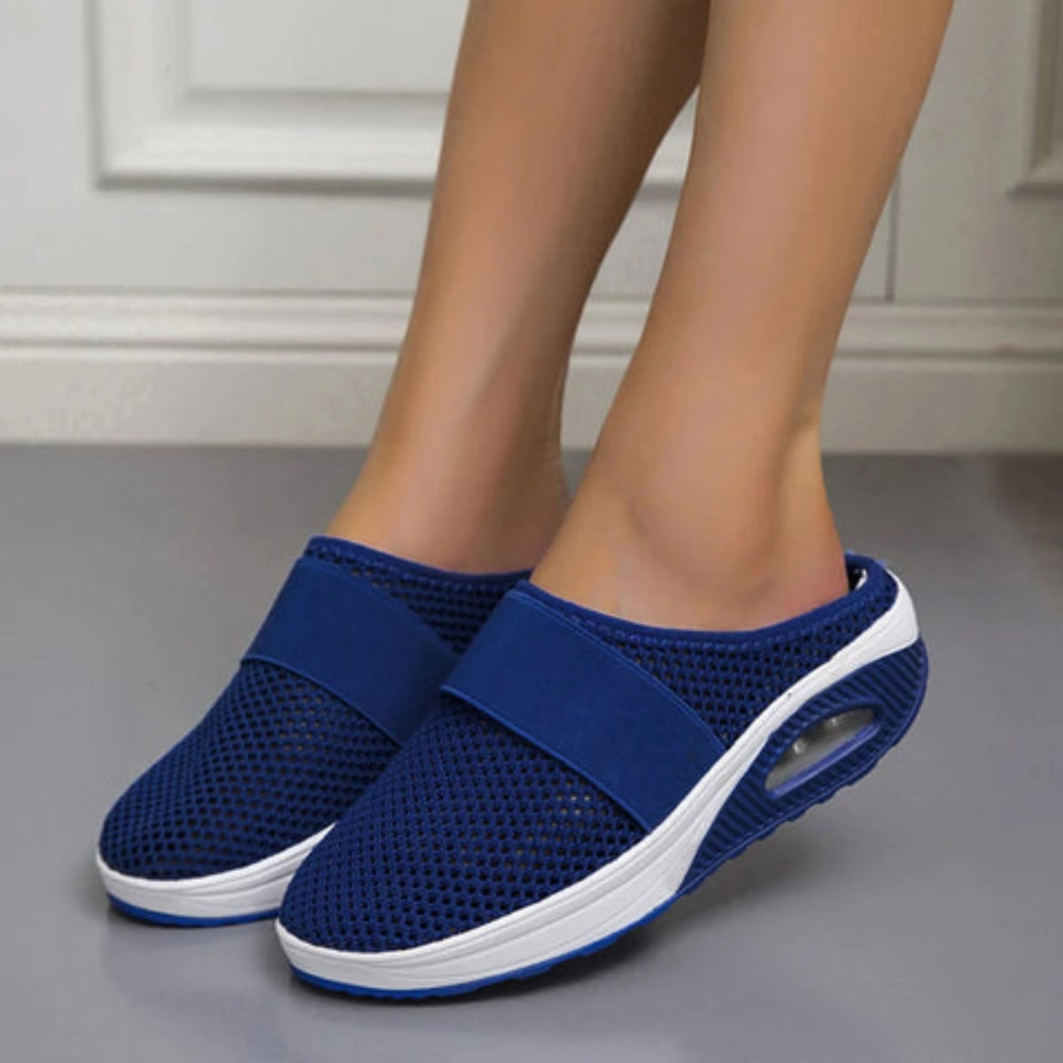 women's slip-on platform mule trainers in blue