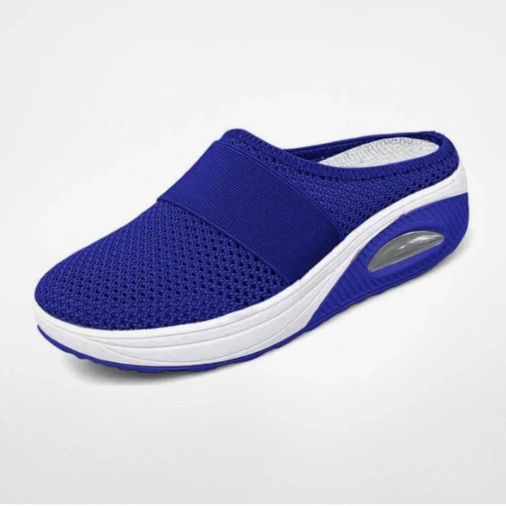 women's slip-on platform mule trainers in light blue