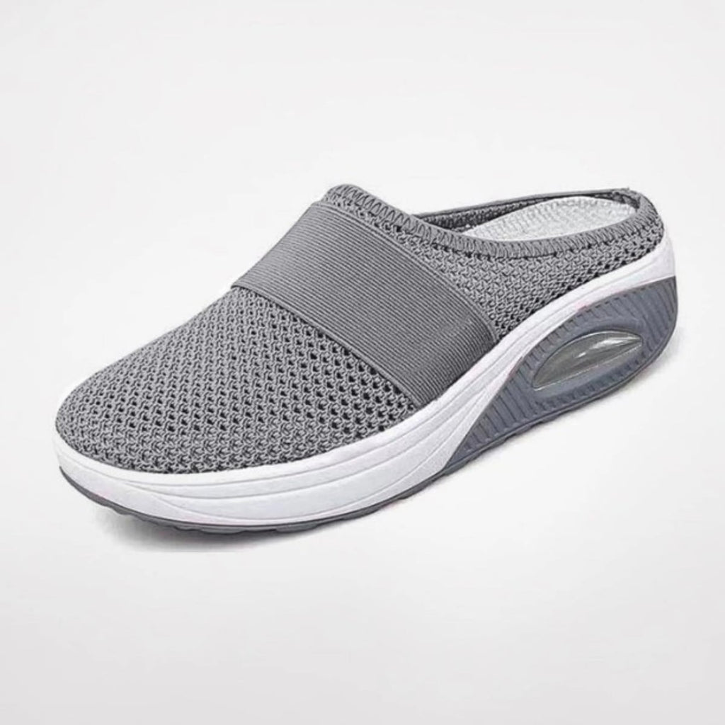 women's slip-on platform mule trainers in light gray