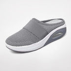 women's slip-on platform mule trainers in light gray