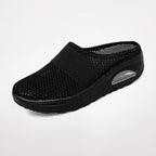 women's slip-on platform mule trainers in black