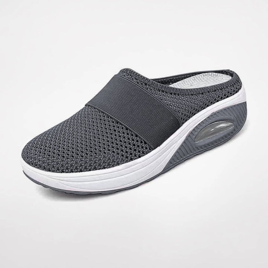 women's slip-on platform mule trainers in dark gray
