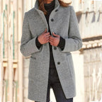 women's stand collar mid-length coat in light gray