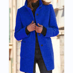 women's stand collar mid-length coat in sky blue