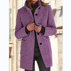 women's stand collar mid-length coat in light purple
