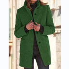 women's stand collar mid-length coat in green